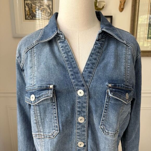 NWT INC INTERNATIONAL CONCEPTS Dungaree Demin Southwestern Embroidered Snap Fron - Picture 2 of 9